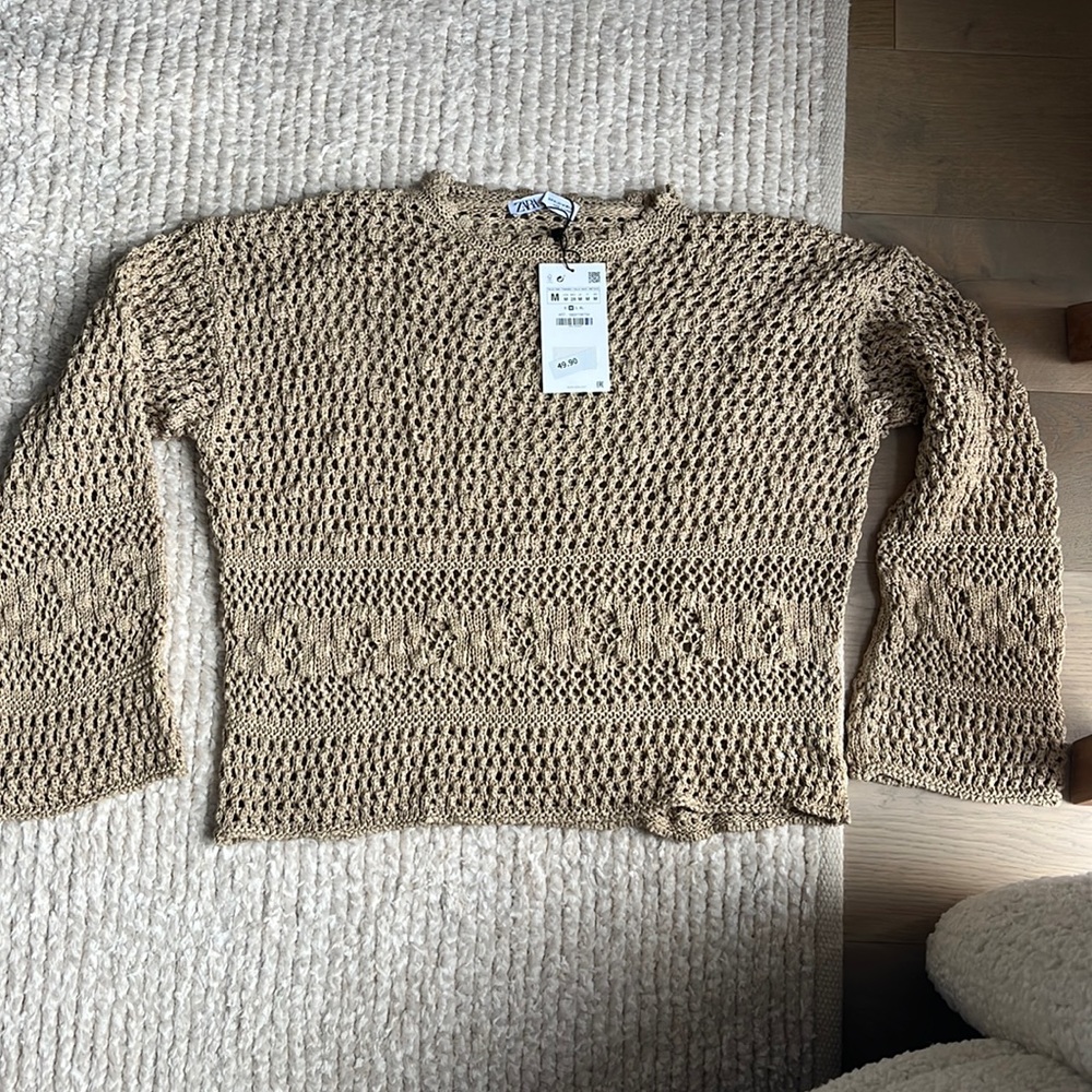 ZARA long sleeve crochet top